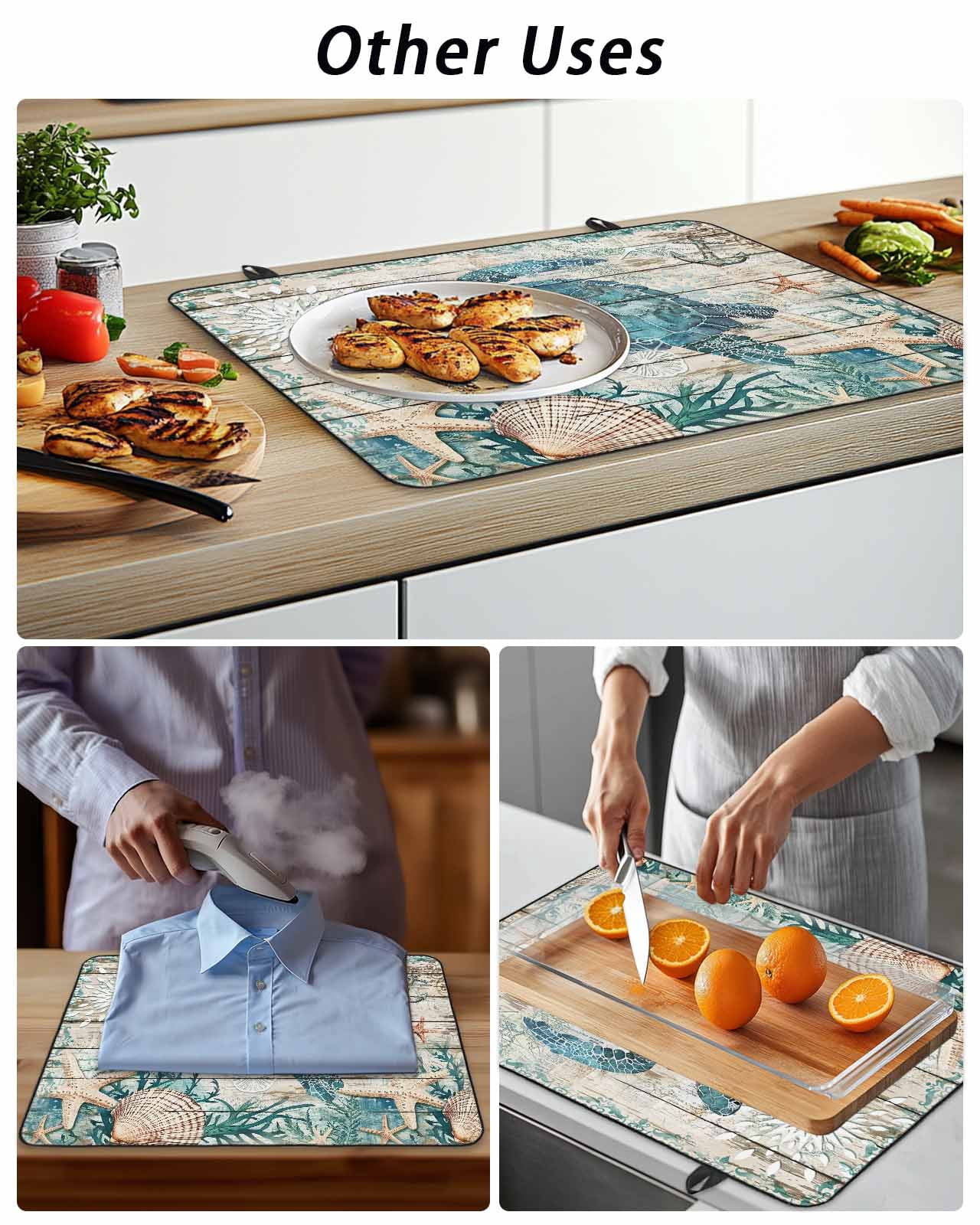Stove Top Covers for Electric Stove, Teal Sea Turtle Coastal Glass Stovetop Cover Protector, Summer Beach Nautical Starfish Retro Induction Cooktop Protector Oven Mat for Kitchen Countertop 24"x21"
