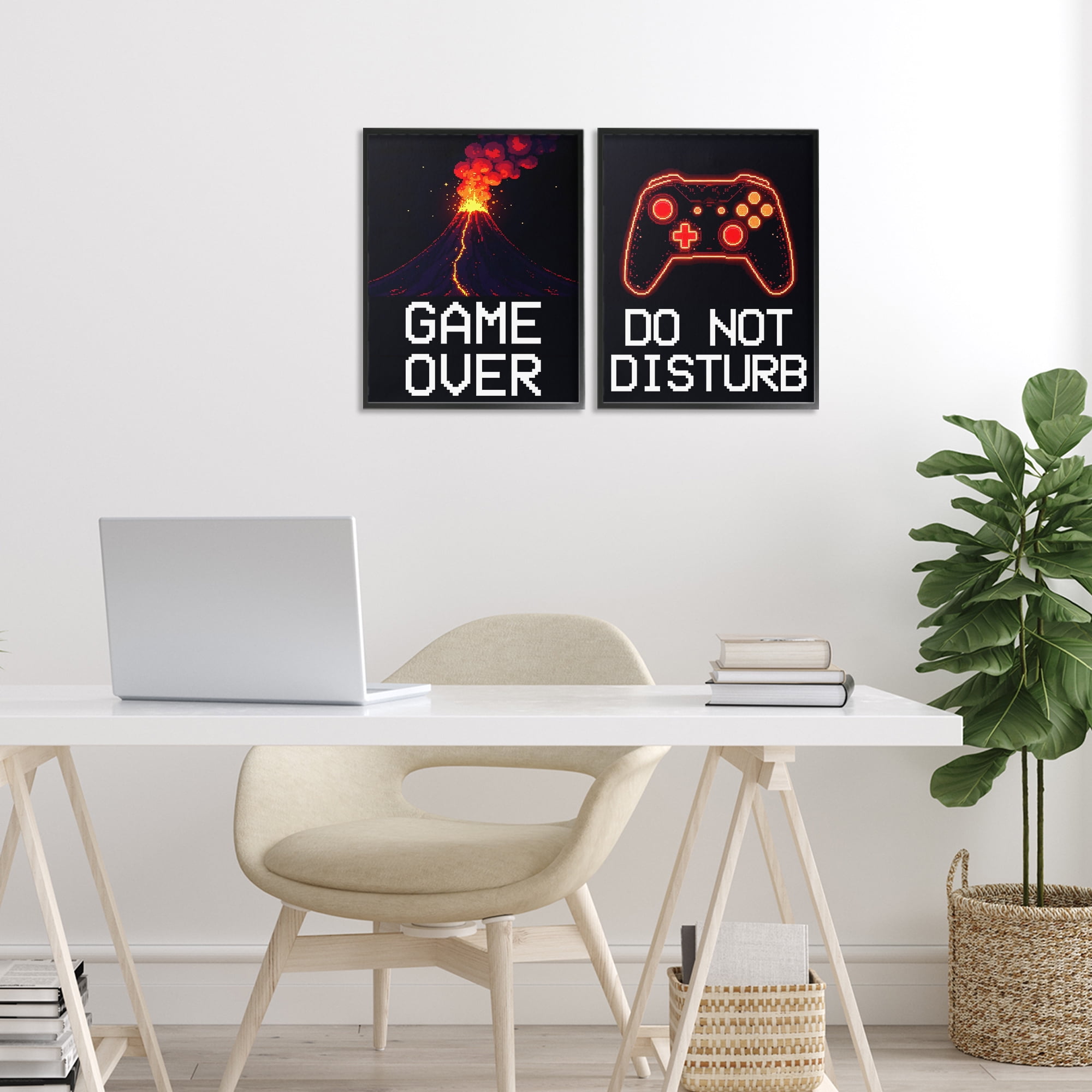 Pixel Game Sentiments 2 Piece Black Framed Giclee Art Set, design by Kim Allen