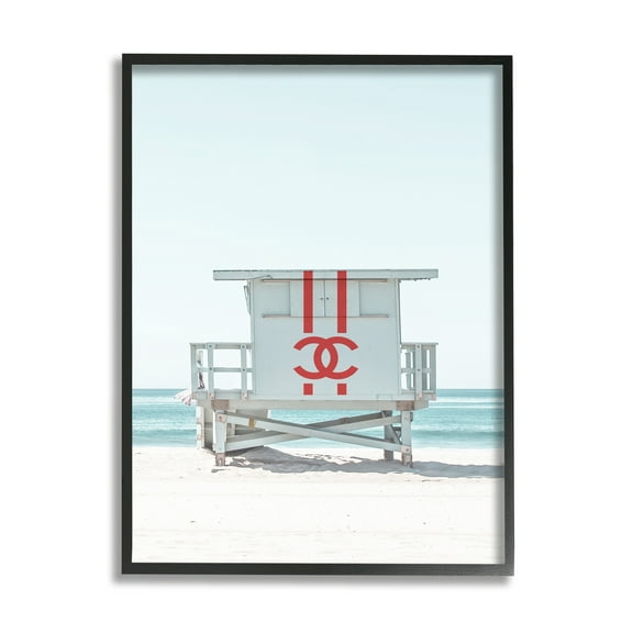 Stupell Industries Glam Summer Beach Hut Nature Painting Black Framed Art Print Wall Art, 11 x 14