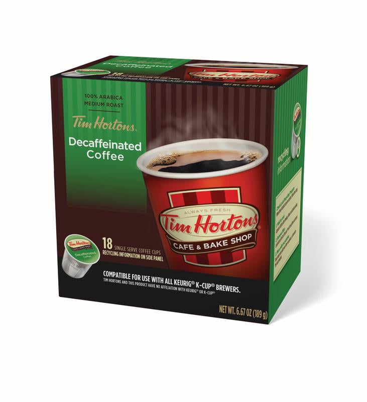 Tim Hortons Decaf Ground Coffee Single Serve Cups, Medium Roast, 18 Ct