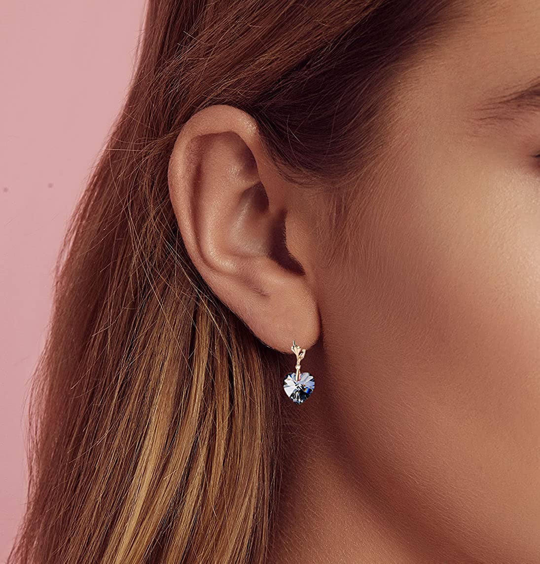 Austrian Crystal Heart Dangle Hook Earrings for Women Drop Earrings 14K Gold Plated Hypoallergenic Jewelry 