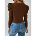 thumbnail image 4 of Womens Cropped Jacket Long Sleeve Zipper Up Coat Outwear Fall Outfit Shackets Dark Brown M, 4 of 5