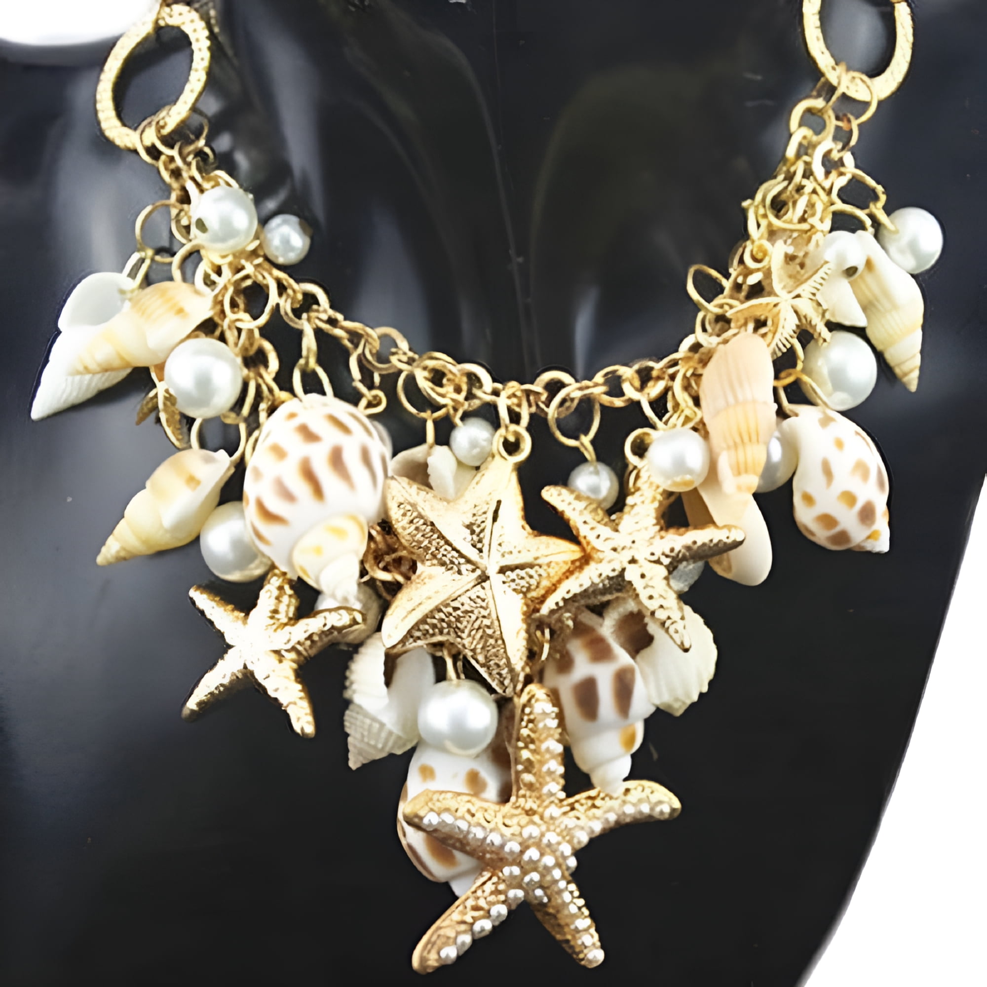 DESIGNICE 2026 New Women'S Ocean Sea Shell Faux Pearl Starfish Layered Statement Necklace Jewelry for Beach,Summer,Party,Casual,Holiday