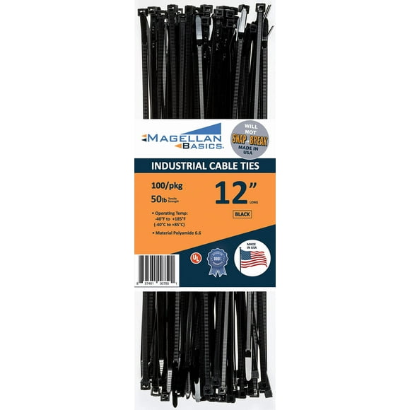 Lot de 100 Attaches à Glissière pour Câble, Robustes, « Made in the USA », 12 Pouces, Noir (Fabriqué aux États-Unis Ne Se Cassera Pas et Ne Se Enclenchera Pas)