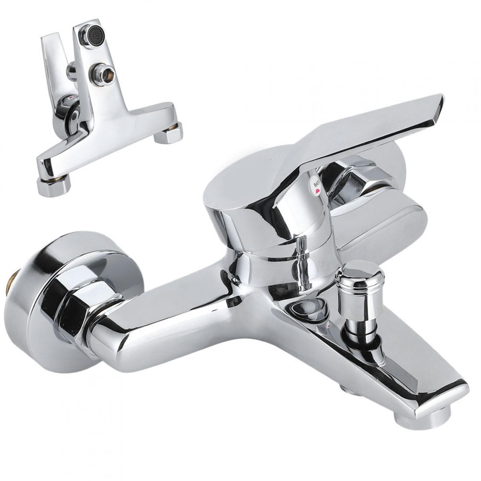 Rupoun Wall Mounted Triple Shower Faucet G1/2in Thread Copper Bathroom Bathtub Mixer Tap with Lifting Switch for Hot and Cold Water Control (6.9 inches / 17.5 cm Width) Silver Finish
