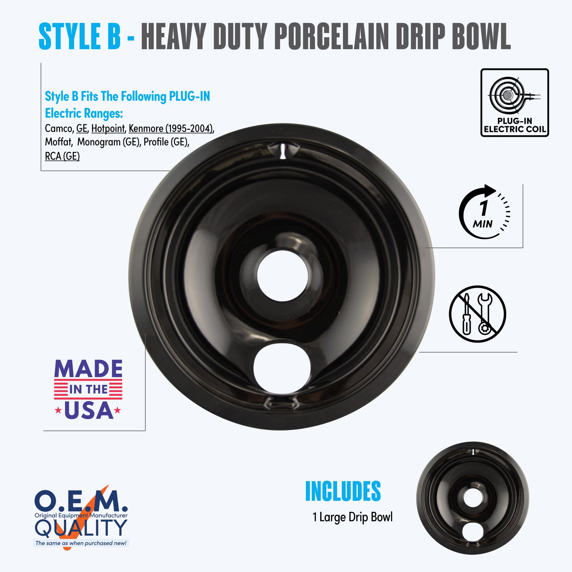 Range Kleen Drip Bowl Porcelain/Black Lg/8", Sgl Pk