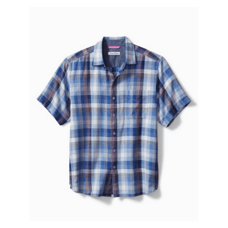 $118 Tommy Bahama Men's Cala Beach Plaid Camp Shirt 100% Cotton (Cobalt Sea, M)