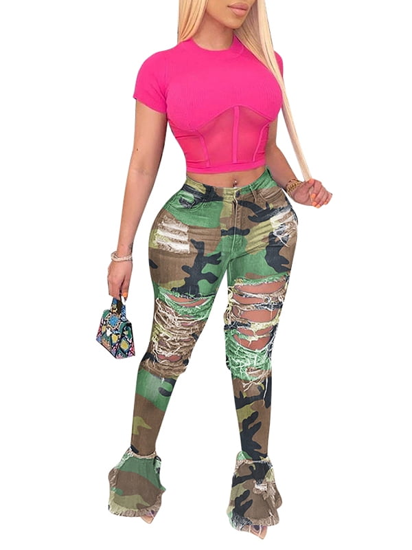 camo bell bottom jeans