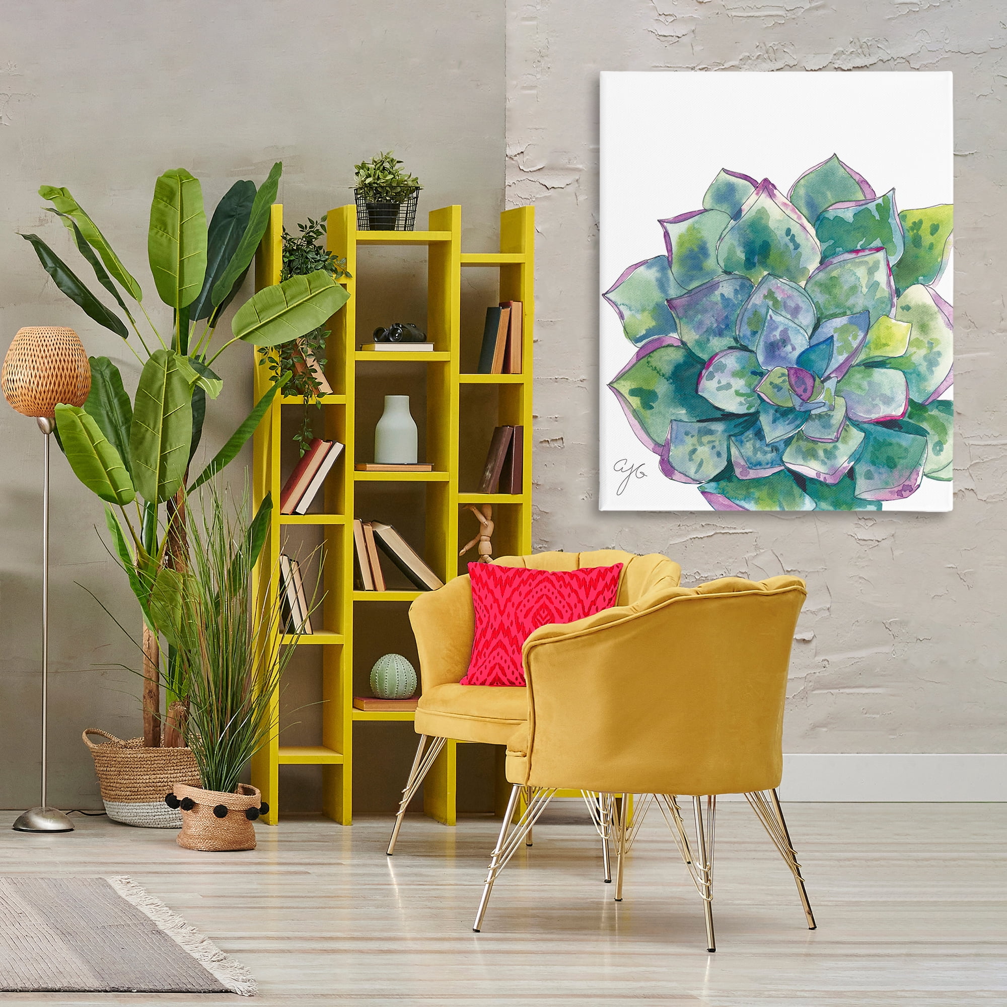 Stupell Industries Abstract Succulent Watercolor Botanical & Floral Painting Gallery Wrapped Canvas Art Print Wall Art, 36 x 48