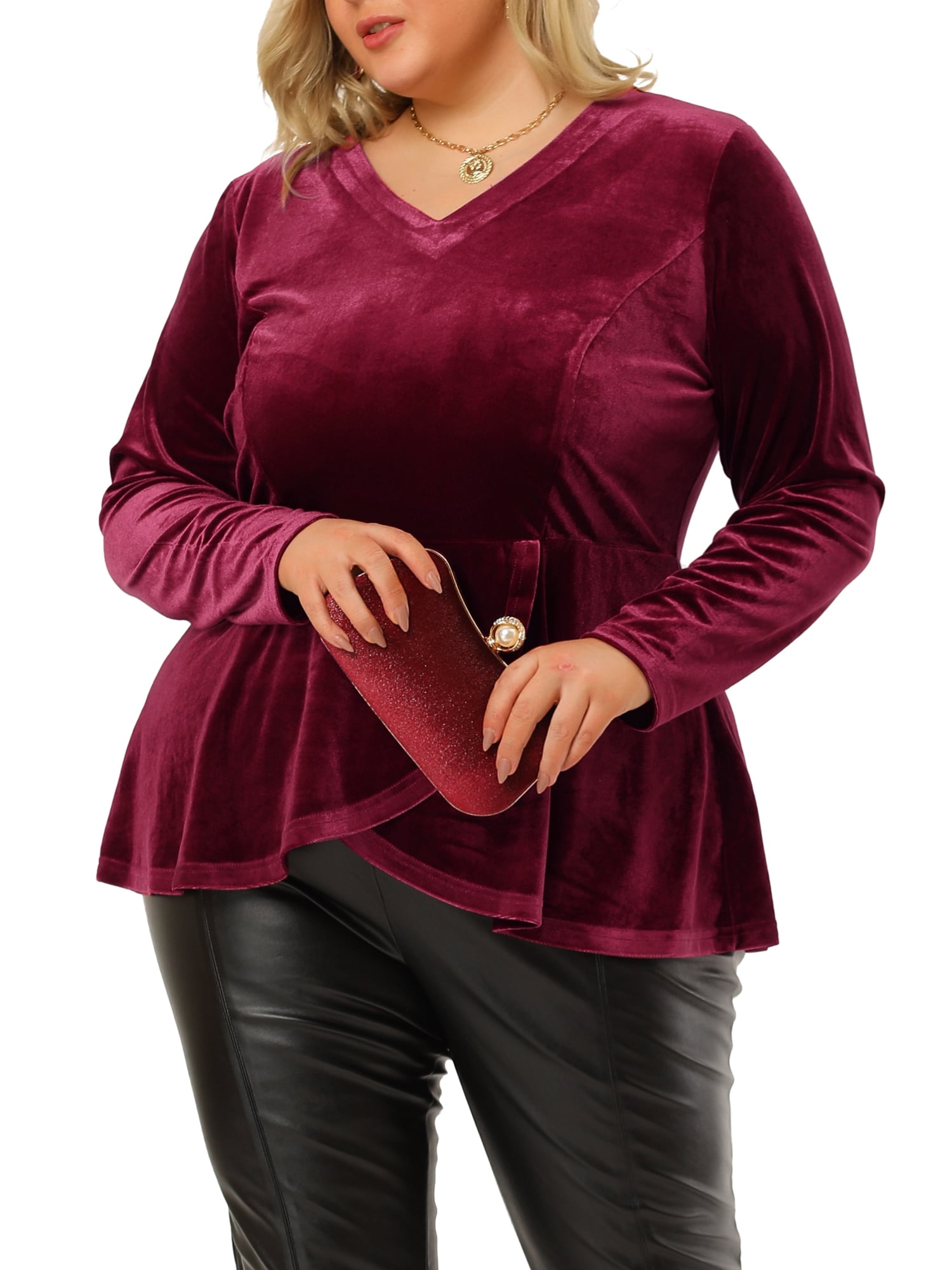 Agnes Orinda Women's Plus Size Winter Festival Velvet Curvy Babydoll Blouse  - Walmart.com