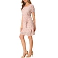 thumbnail image 4 of INSPIRE CHIC Women's Summer Drawstring Ruched Decor Short Sleeve Floral Dress XL Pink, 4 of 8