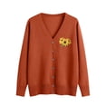 thumbnail image 2 of NTACZA V Neck Sweaters Women Button Down Orange Floral Cardigan Sweater Classic Fit Dressy Sweater Coat Women Jumpers L, 2 of 5