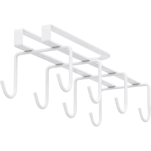 Under Cabinet Mug Hooks, 1 Piece Double-Row Holder, No-Drill Coffee Cup Storage Rack for Kitchen, White, 0.12inch Thick
