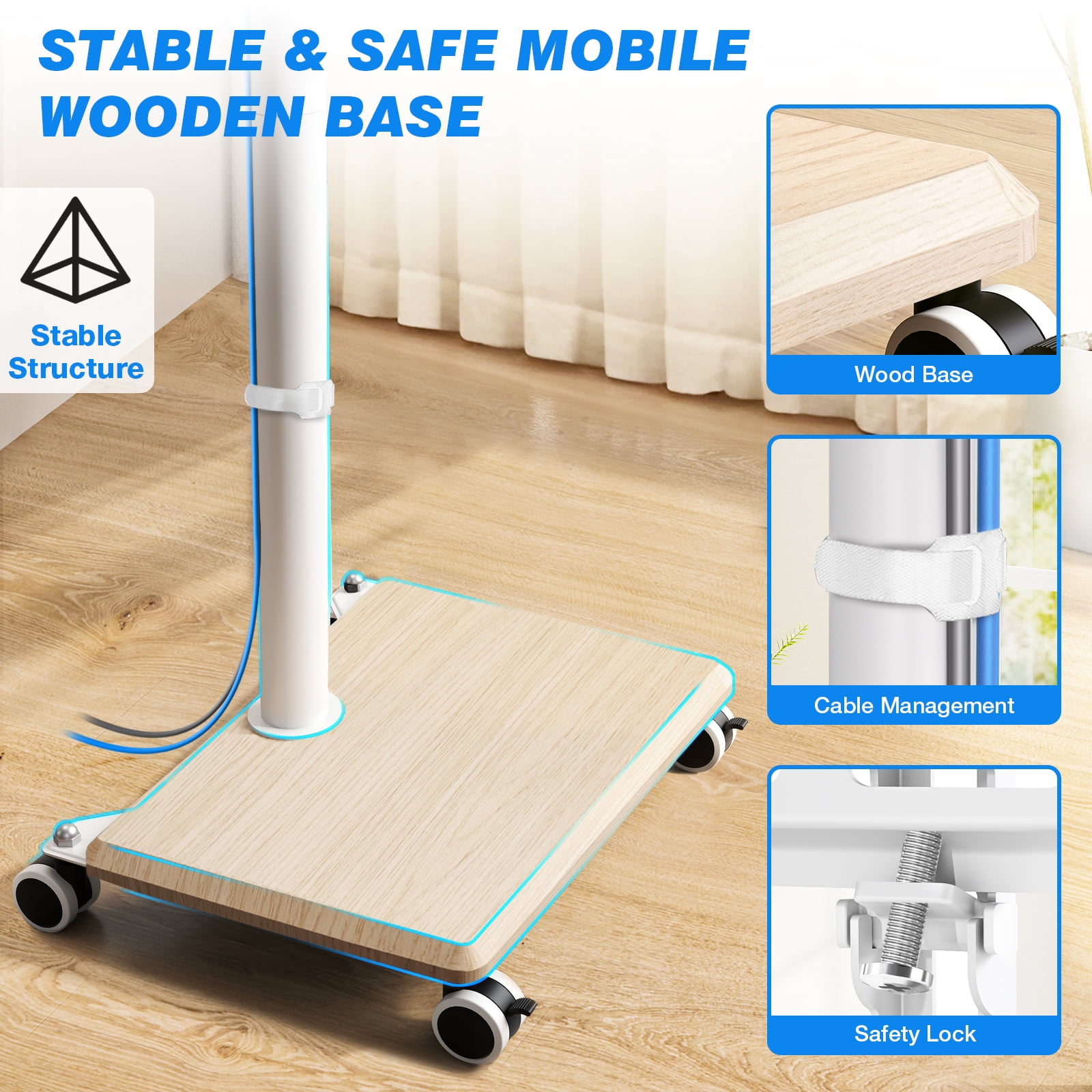 Universal Rolling TV Stand with Swivel Tilt, TV Mount Stand for 32-60 Inch Screens, Corner TV Stand with Height Adjustable Entertainment Wall Shelves