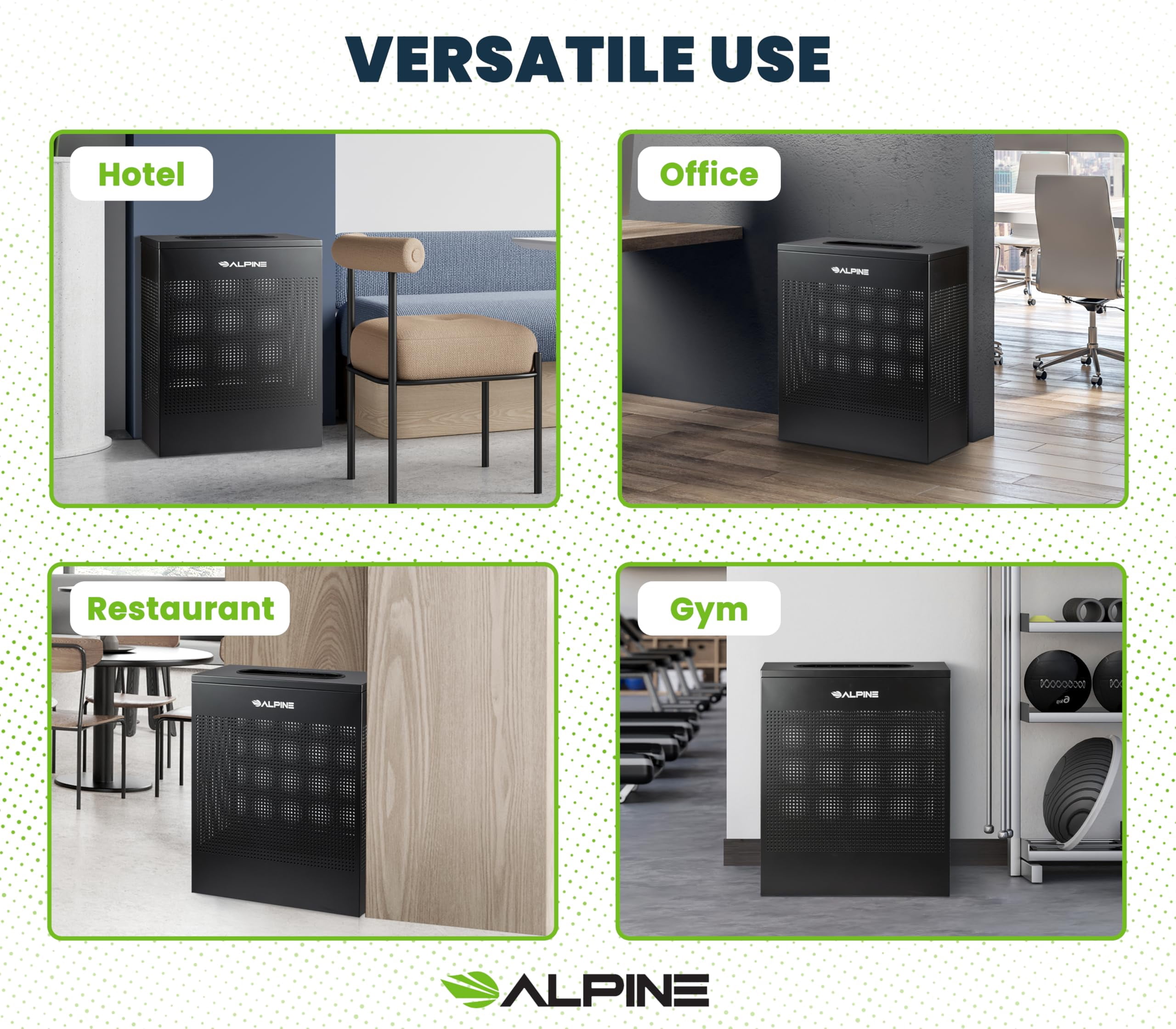 Alpine Black Commercial Trash Can - Large Perforated 23 Gallon Trash Can Open Top, Modern Metal Heavy Duty Garbage Can for Indoor & Outdoor in Office