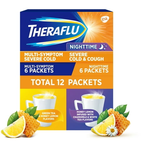 Theraflu Severe Cold, Flu and Cough Relief Powder, Tea Infused, 12 Packets
