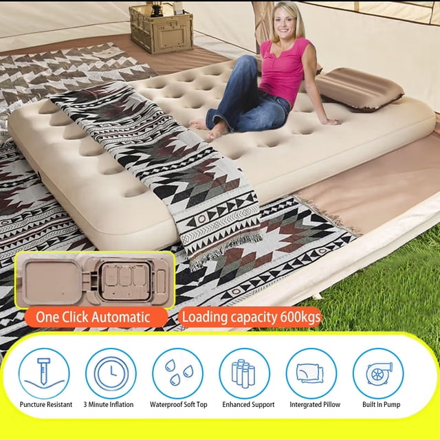 Queen Size Self-Inflating Air Mattress | Portable Camping Bed for Travel & Guests | 79 x 59 Inch | Comfortable Inflatable Bed for Indoor/Outdoor Use