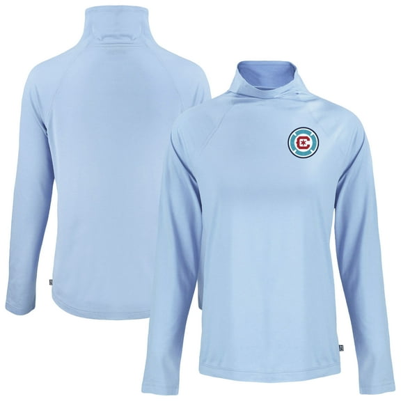 Women's-Cutter & Buck  Powder Blue Chicago Fire Coastline Epic Comfort Eco Recycled Funnel-Neck Top
