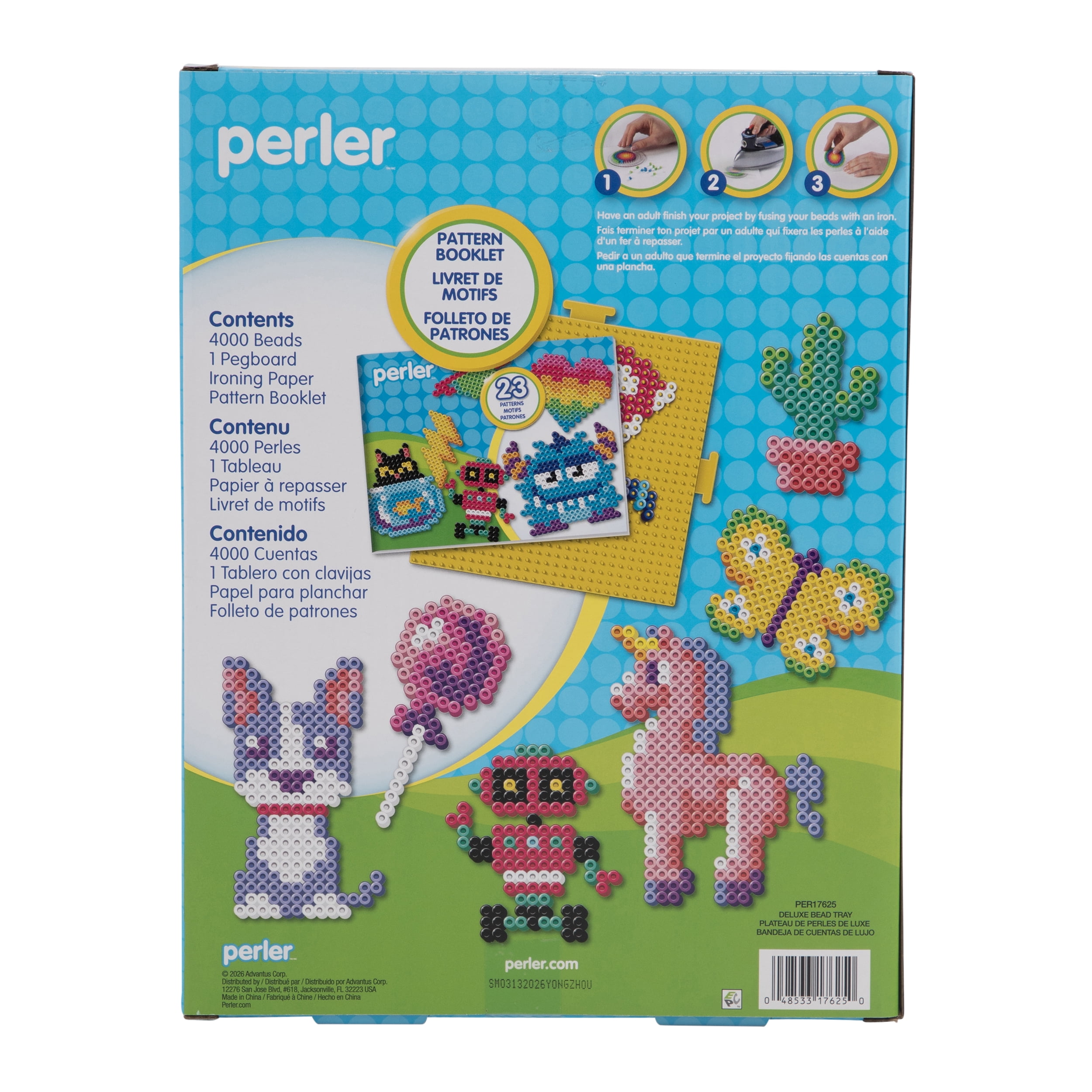 Perler Bead Tray Deluxe Kit with 4000 Beads, 15 Colors, 23 Patterns