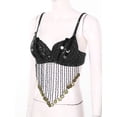 thumbnail image 4 of Moggemol Women's Sequin Beaded Belly Dance Bra Tops with Tassels Dance Costume for Music Festival Black One Size, 4 of 6