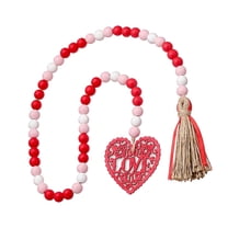 Wood Bead Garland With Tassel, Rustic Love Sign Garland, Valentine's Day Wall Decor, Natural Wood Bead Garland, Home Mantel Decoration, Window Decor Garland, Tassel Pendant Garland
