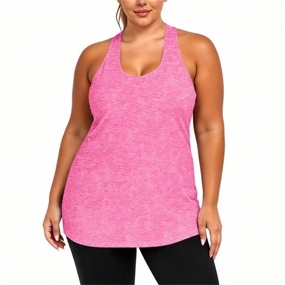 QSAWXQZ Women's Plus Tank Top Scoop Neck Racerback Sleeveless Stretch Lightweight Shirt 2XL