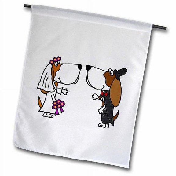 3dRose, Funny Basset Hound Dogs Bride and Groom Wedding Cartoon, 18 x 27 inch Garden Flag