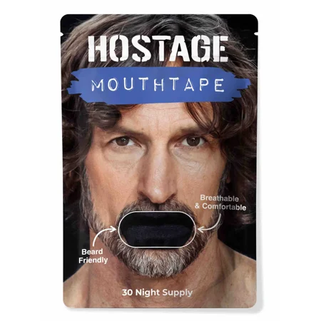 Hostage Tape Breathable Hypoallergenic Mouth Tape for Snoring, Black, Oval - 75mm x 38mm, 30 Count