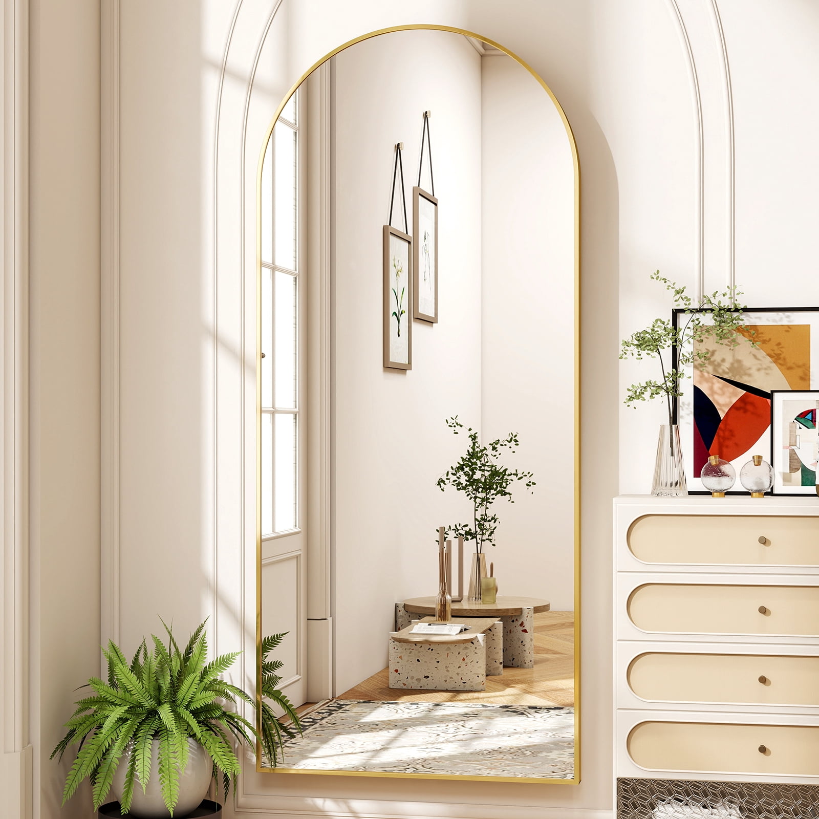 AUROMIR 71"x26" Arched Full Length Mirror Floor Mirror Full Body Standing Mirror, Gold