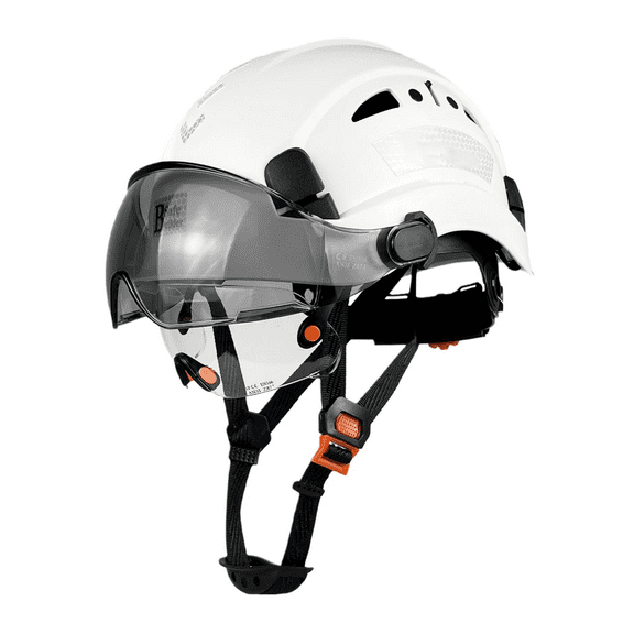 Industrial Safety Helmet with Build-in Visor ABS Hard Hat with Visor Adjustable Ventilation Hardhats Construction Head Protection(White)