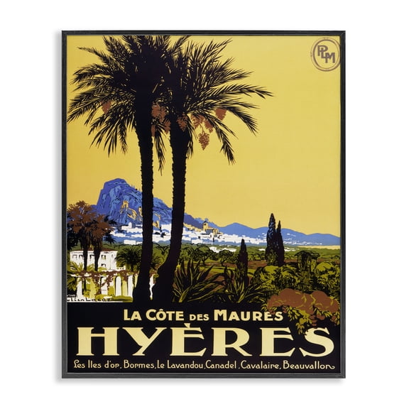 Stupell Industries Vintage Tropical Travel Ad Landscape & Nature Painting Black Framed Art Print Wall Art, 11 x 14