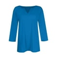 thumbnail image 4 of DENGDENG Casual Tops for Women 3/4 Sleeves Summer V-Neck T Shirts Spring Elbow Sleeve Shirts Dressy Three Quarter Length Tunics Loose Solid Color Blouses Blue M, 4 of 6