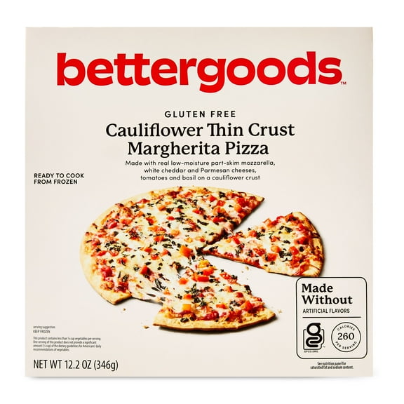 bettergoods Gluten-Free Cauliflower Thin Crust Margherita Pizza, 11.8 oz (Frozen)