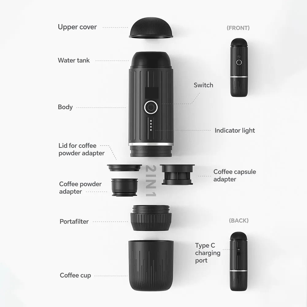 Portable Coffee Maker Electric Espresso Machine Compatible With Capsule & Ground Coffee Capsules Coffee Maker 2 In 1 For Hiking ,Portable