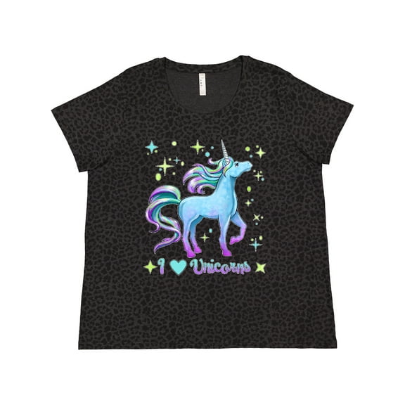 Inktastic I Love Unicorns Blue and Purple Women's Plus Size T-Shirt
