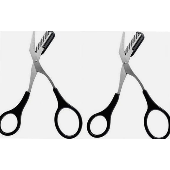 2 PCS Black Eyebrow Trimmer Scissor with Comb Eyelash Shaping Cut Comb Scissors Brow Lash Hair Cutter Shaper Beauty Tool for Men and Women