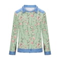 thumbnail image 6 of QATAINLAV Womens Casual Long Sleeve Tops Fashion Print Waffle Knit Shirts Casual Denim Patchwork Collared Sweatshirts Green XXXL, 6 of 6