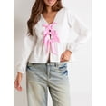 thumbnail image 3 of SUNSIOM Chemises à Manches Longues pour Femmes Nœud devant Patchwork Col en V Blouses Mode Décontractée, 3 of 7