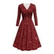 thumbnail image 2 of Vestido de Manga Corta para las Mujeres, Color Sólido V-Cuello Bling Bling Impresión Plegado Cintura Abrazar Vestido, 2 of 8