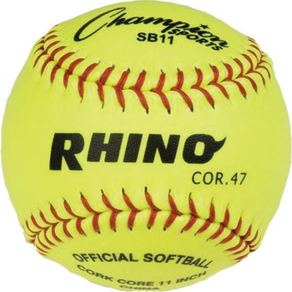 Champion Sports 11" Syntex Leather Cover Softballs - Cork Core - Medium Compression - NFHS Approved - Raised Seams - Optic Yellow - Pack of 12