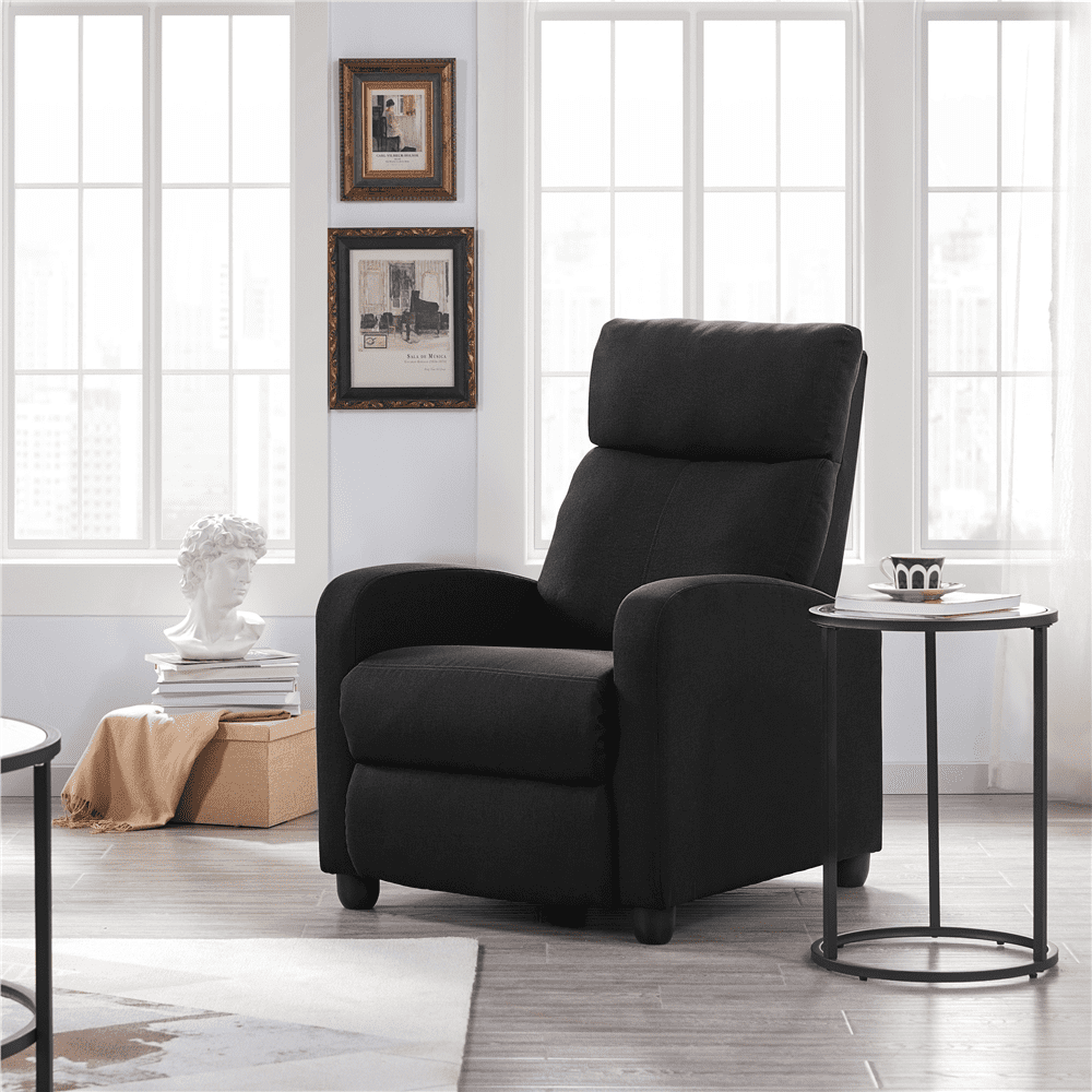 Alden Design Modern Adjustable Fabric Recliner with Footrest, Set of 2, Black