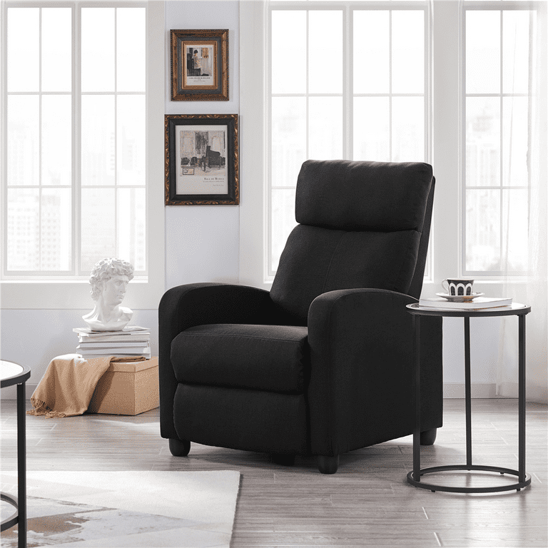Smilemart Modern Adjustable Fabric Recliner with Footrest Set of 2 Black Size 26.5 x 33.5 x 39.2 WxDxH