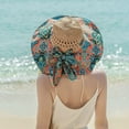 thumbnail image 4 of CoCopeaunts Sun Beach Straw Hat for Women Breathable Flower Scarve Lined Stylish Bow Roll up Foldable UV Protection Fishermen Hat Travel, 4 of 8
