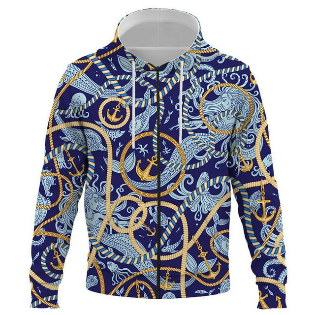 Chaqueta con capucha y cremallera de cadena de hierro con estampado 3D de lujo para hombre y mujer, estilo Harajuku, unisex, ropa para hombre