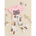 thumbnail image 3 of Nygoyerh Toddler Baby Girls Casual Long Pants Sets 6M-4T Short Sleeve Letter Print T-shirt + Floral Print Flared Pants + Headband 3Pcs Kids Cute Summer Outfits, 3 of 9