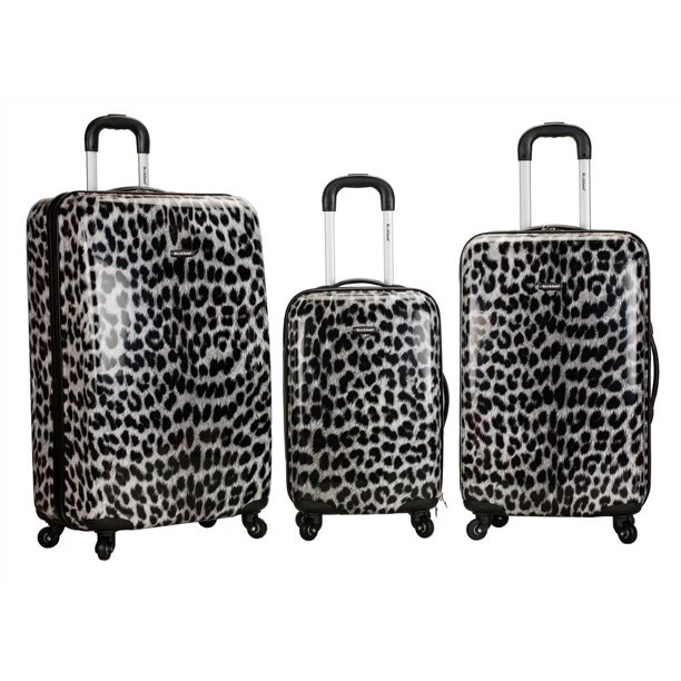 Rockland 3Pc Purple Leopard Design Safari Luggage Set