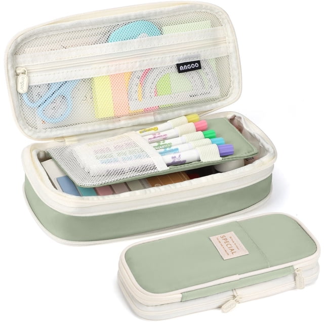 NAOJIE Trousse à Crayons, Pochette à Crayons, Boîte à Crayons, Pochettes à Crayons, Trousse à Crayons Simple Grande Capacité Trousse à Crayons Macaron Transformée - Vert Clair