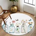 thumbnail image 2 of Round Rugs 5Ft, Pastoral Floral Round Area Rug Washable Indoor Throw Carpet, Colorful Flowers Butterflies Garden Soft Non Slip Circle Rug for Cabinet Bathroom Home Decor Aesthetic, 2 of 8