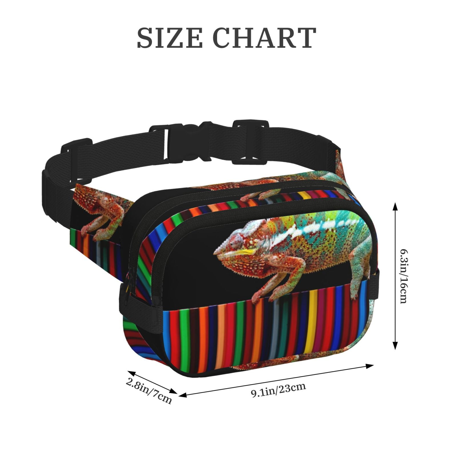 Picia Chameleon Panther On Colored Pencils Print Square Double-Layer Waist Bag Mini Adjustable Waist Belt Bag Exercise Running Travel Hiking
