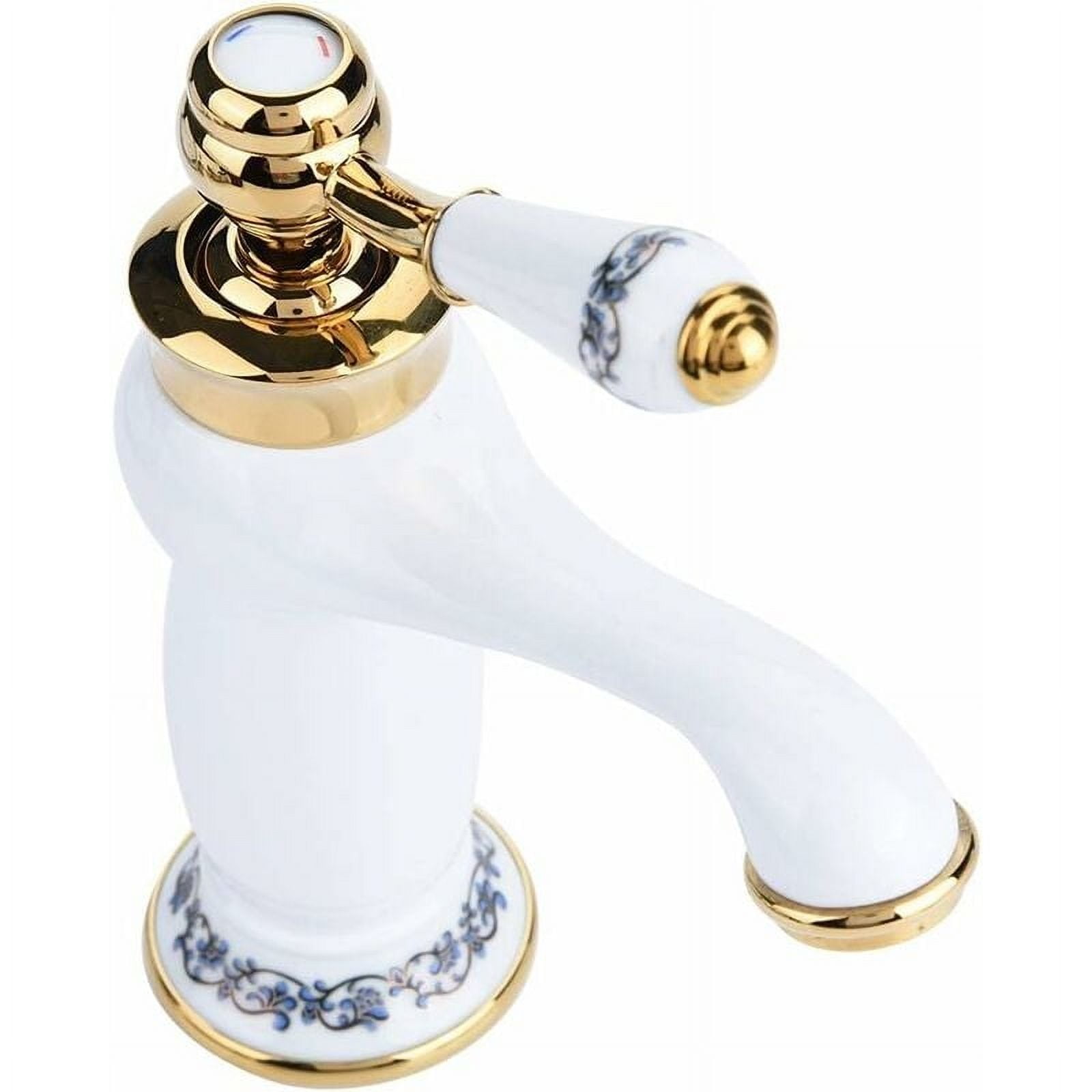 Antique Ceramic Brass Bathroom Sink Faucet Blue And White Ceramic Long Neck Retro Sink Faucet Kitchen Mixer Cold/Hot Water Faucet (White)